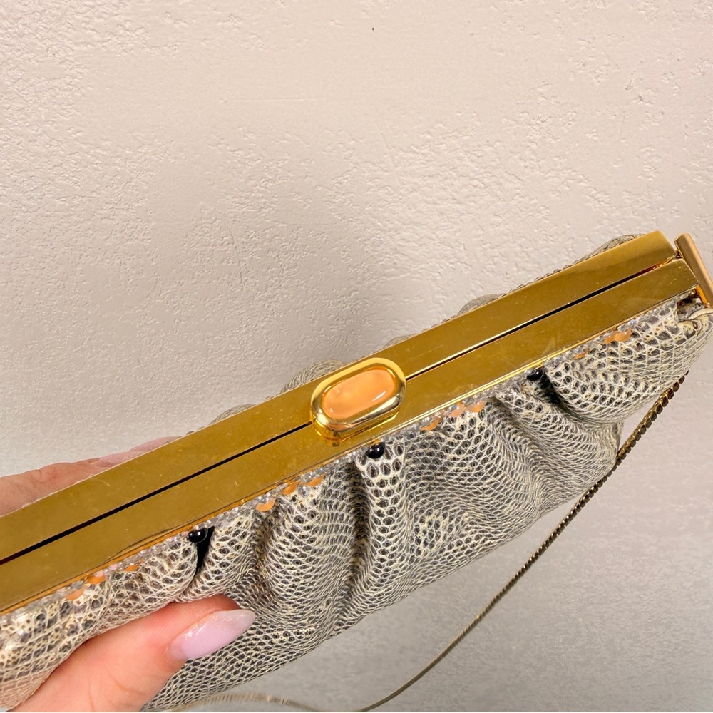 Judith Leiber Silver Lizard Clutch Gem Rhinestone Vintage - Picture 8 of 14